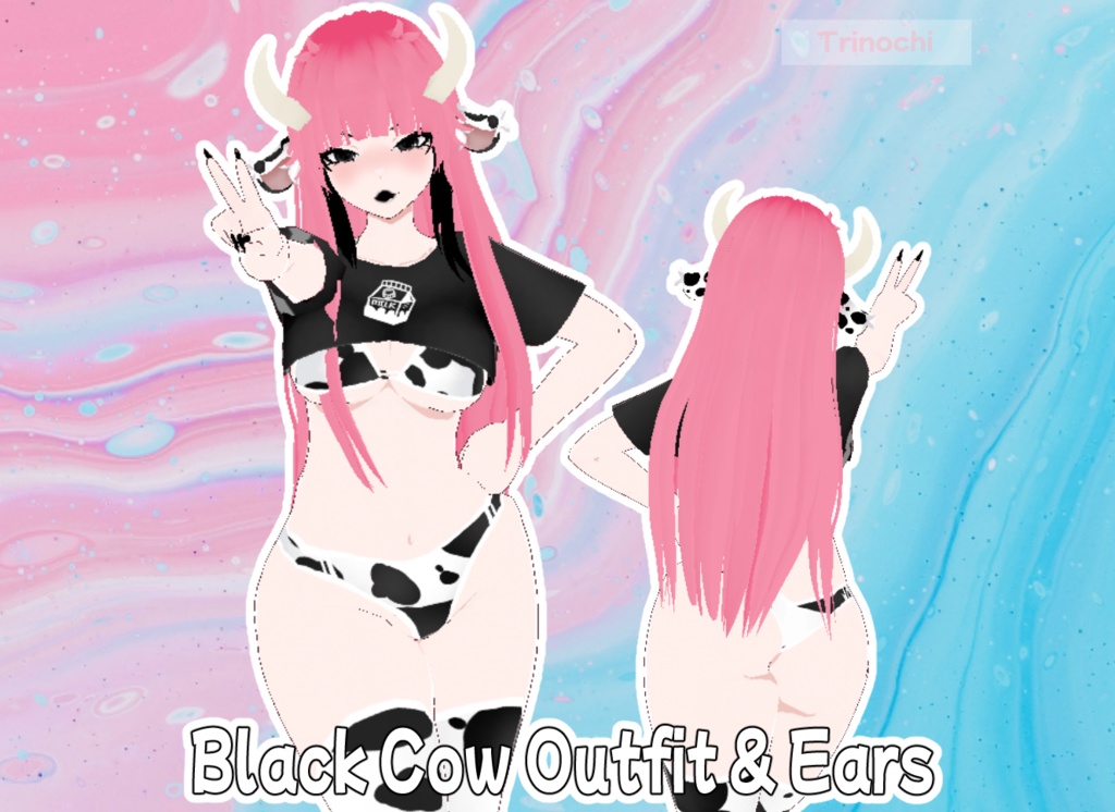 【VRoid】Black Cow Outfit and Ears
