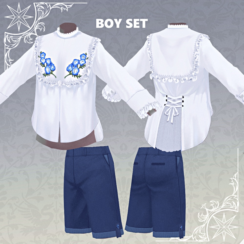 【Vroid正式版】ネモフィラ刺繍シャツ&ブラウス - Nemophila Embroidery Outfit