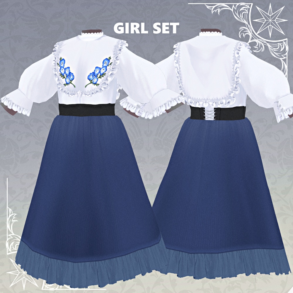 【Vroid正式版】ネモフィラ刺繍シャツ&ブラウス - Nemophila Embroidery Outfit
