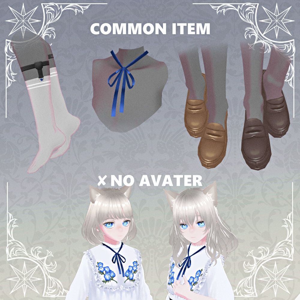 【Vroid正式版】ネモフィラ刺繍シャツ&ブラウス - Nemophila Embroidery Outfit