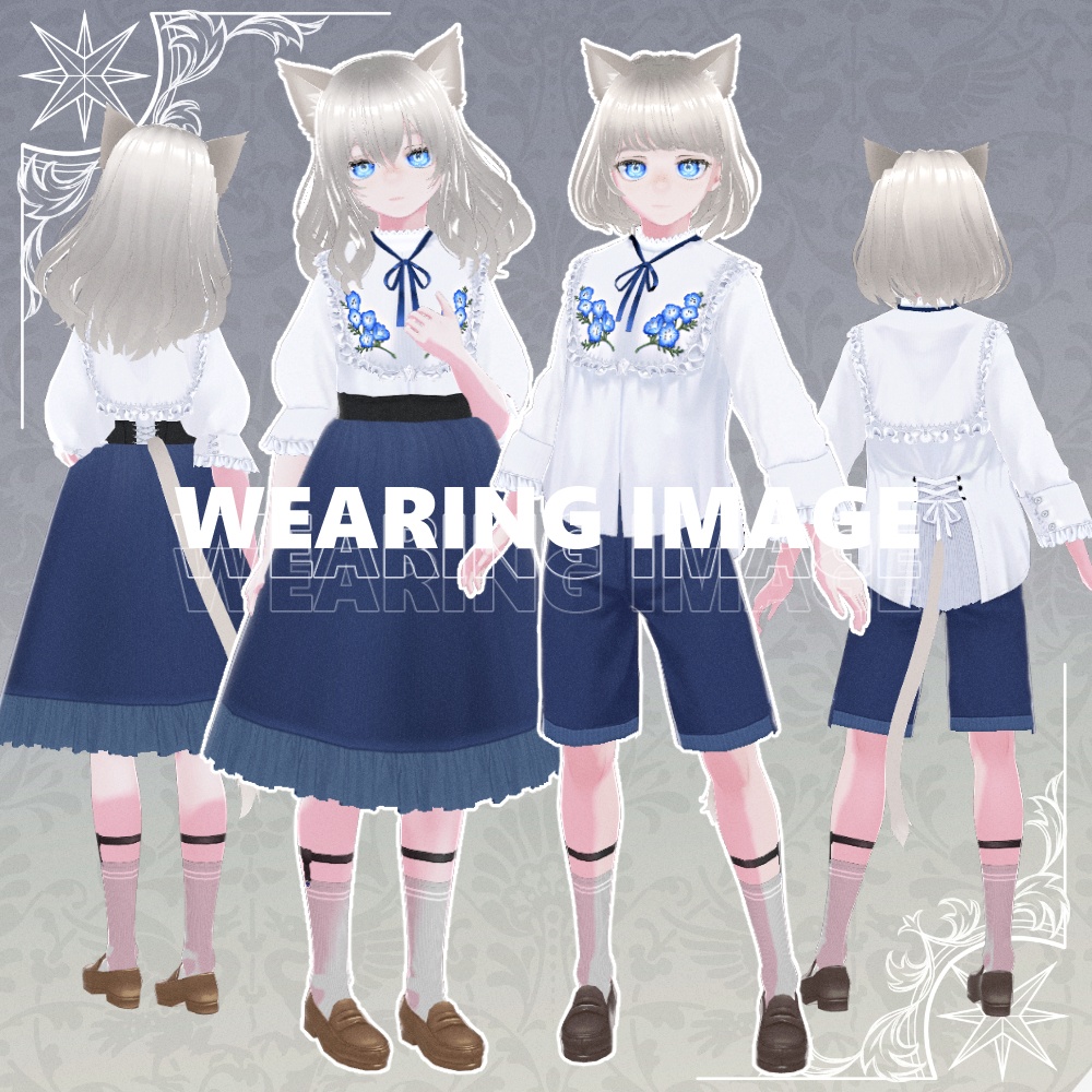 【Vroid正式版】ネモフィラ刺繍シャツ&ブラウス - Nemophila Embroidery Outfit