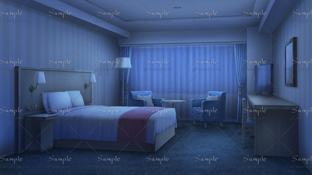 【背景素材】ホテル客室(ダブルルーム)・無料版/時間差分あり