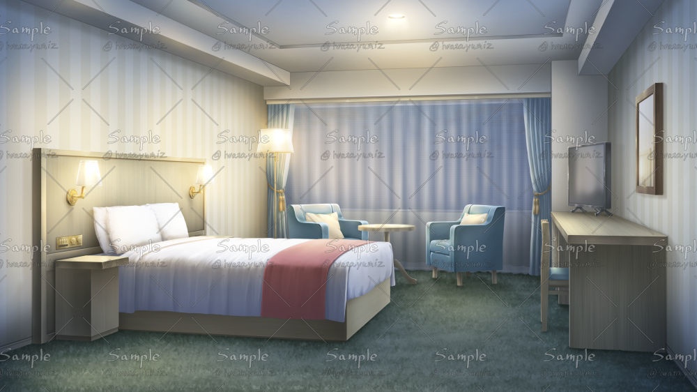 【背景素材】ホテル客室(ダブルルーム)・無料版/時間差分あり