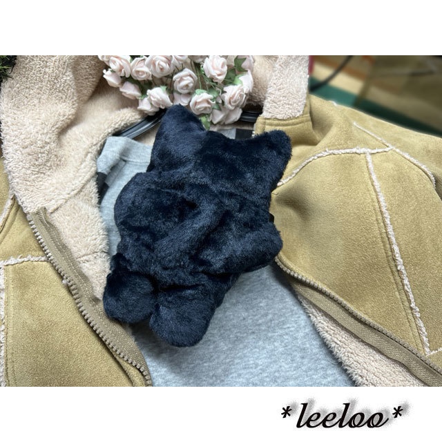 里親募集★くろねこ★黒猫のポーチ★しっぽ付★小