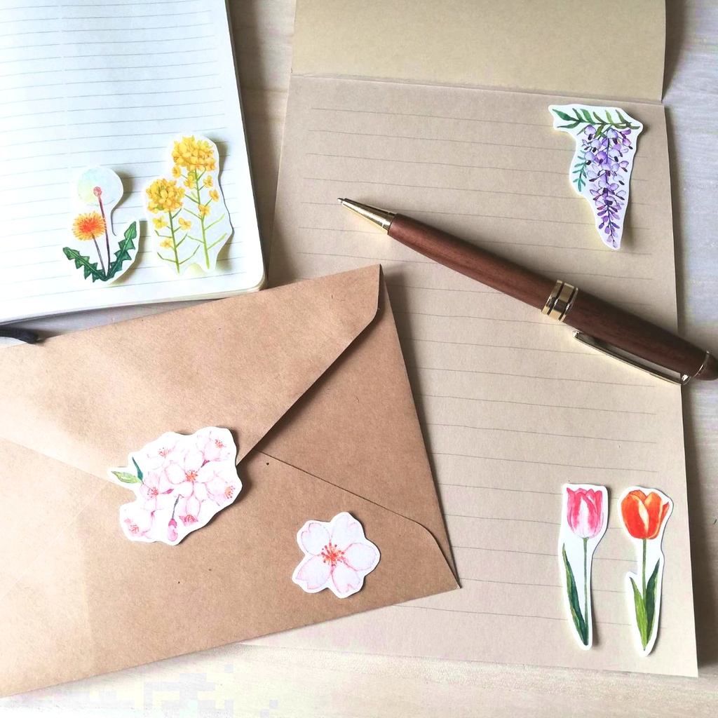 【選べる枚数23・43枚】春の草花フレークシール 全17種類 絵本風水彩デザイン