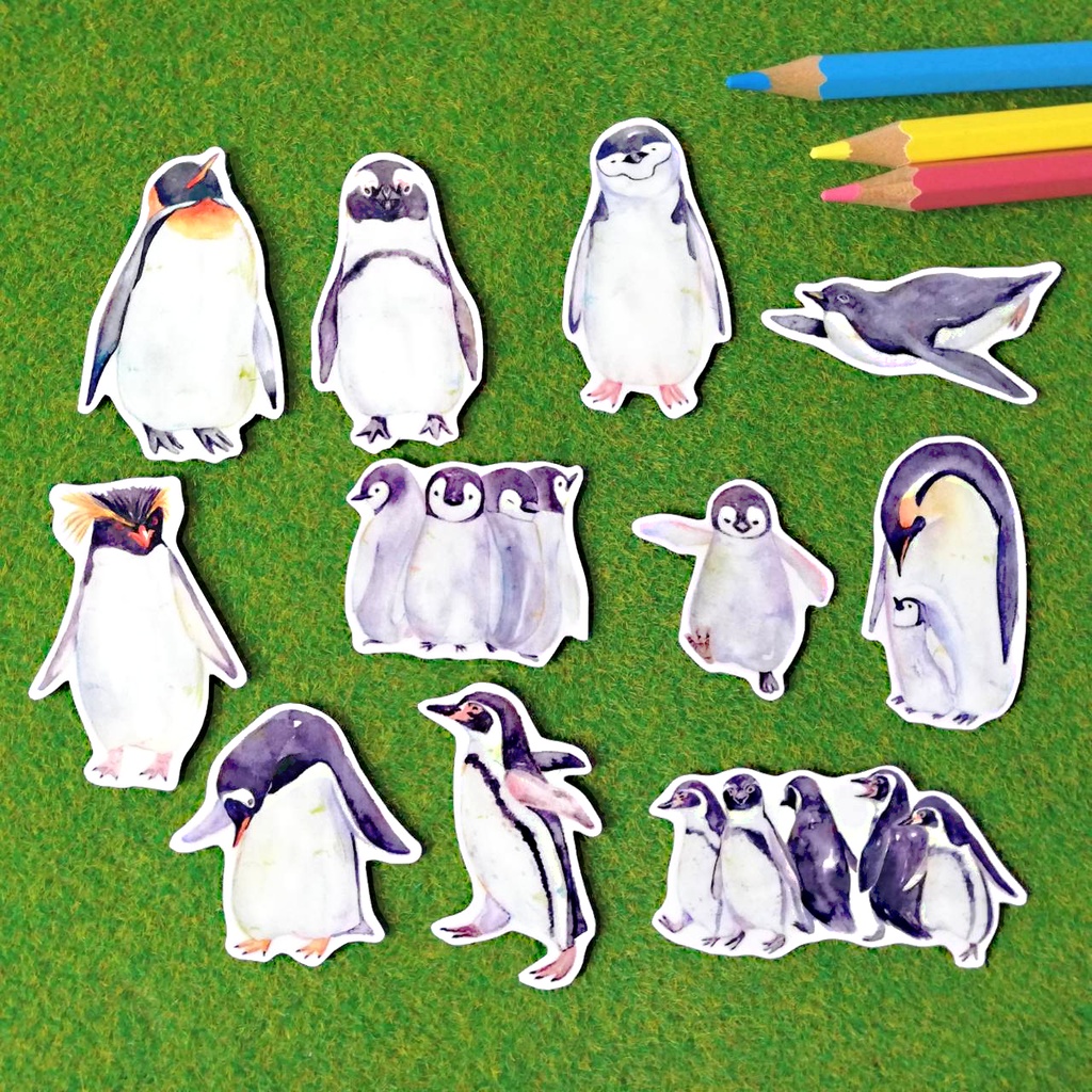 11種類セット 絵本風ペンギンさんのステッカーミニサイズ 耐水 Uvカット 光沢素材で長期間綺麗 オトンノアトリエ Booth