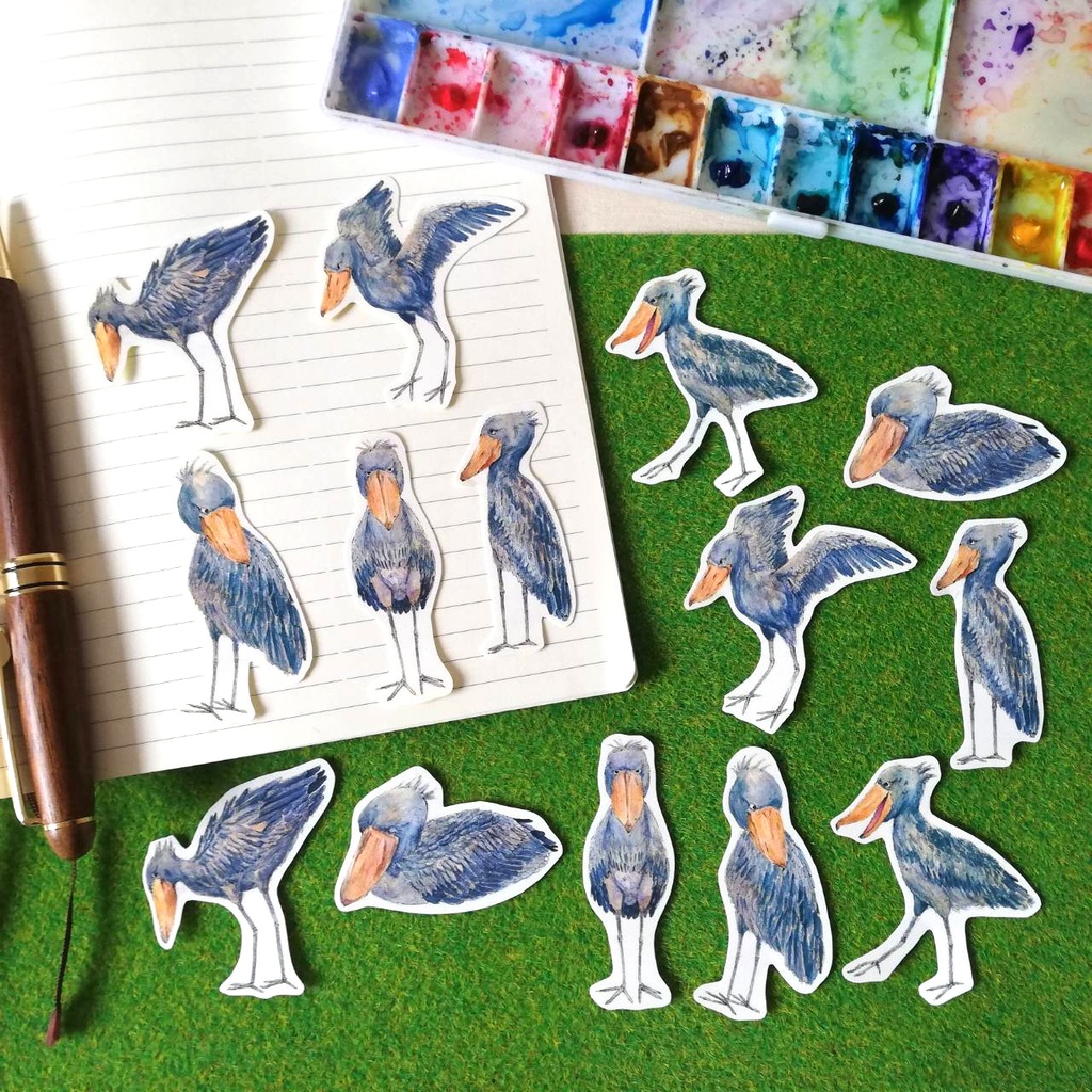 【選べる枚数21・42枚】ハシビロコウのアンティーク風フレークシール 全7種類 ミニサイズ