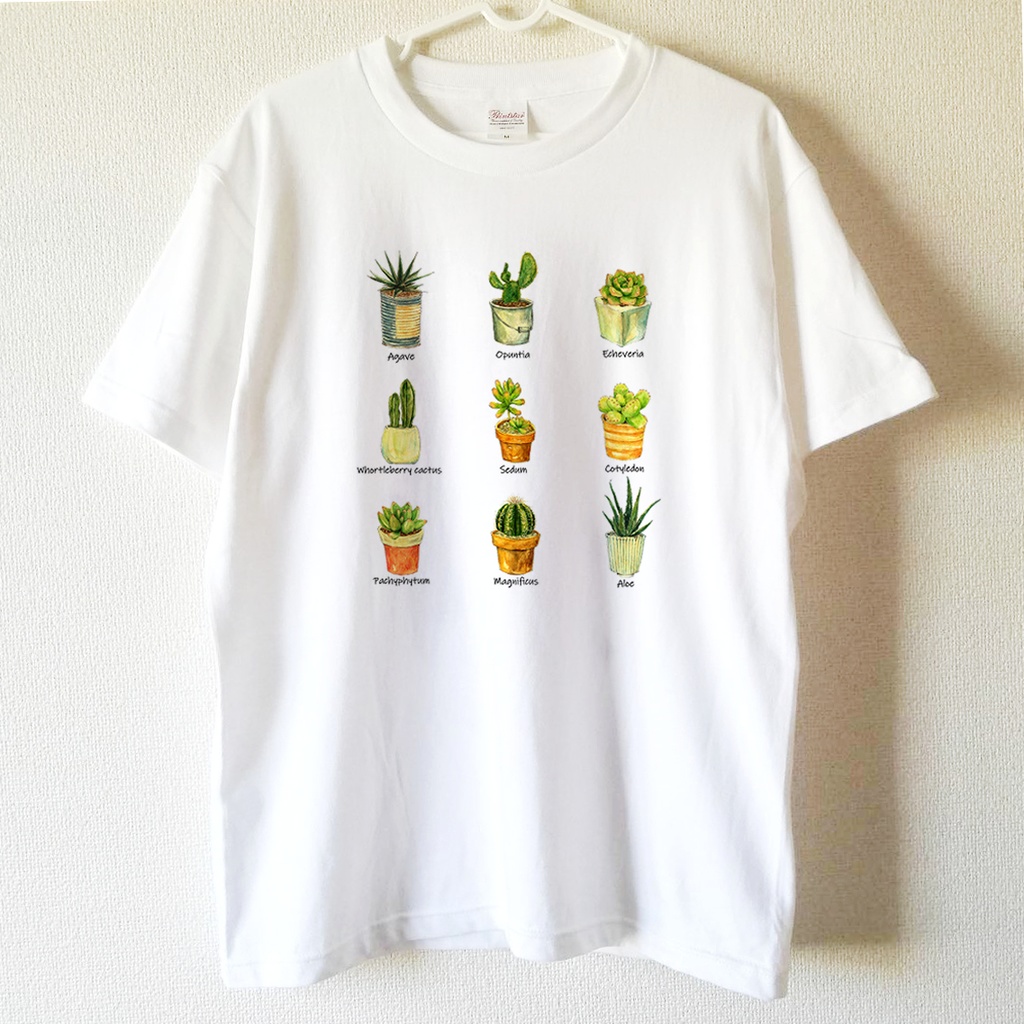 送料無料 多肉植物とサボテンの植物図鑑風白tシャツ 子供から大人までみんなで使える13サイズ オトンノアトリエ Booth