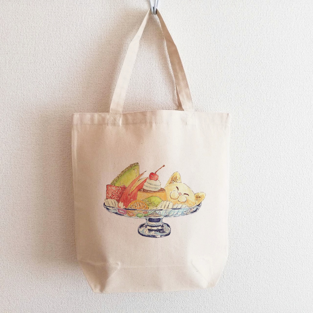 送料無料 2サイズ 猫のプリンアラモードトートバッグ レトロ風水彩デザイン オトンノアトリエ Booth