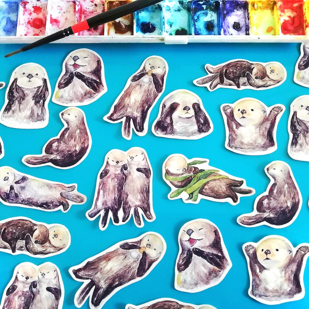 【選べる枚数20・40枚】ラッコの絵本風フレークシール 全10種類 ミニサイズ