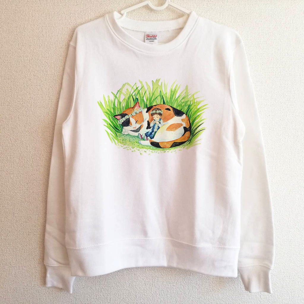 【送料無料】ミケ猫とシロツメクサの花冠トレーナー