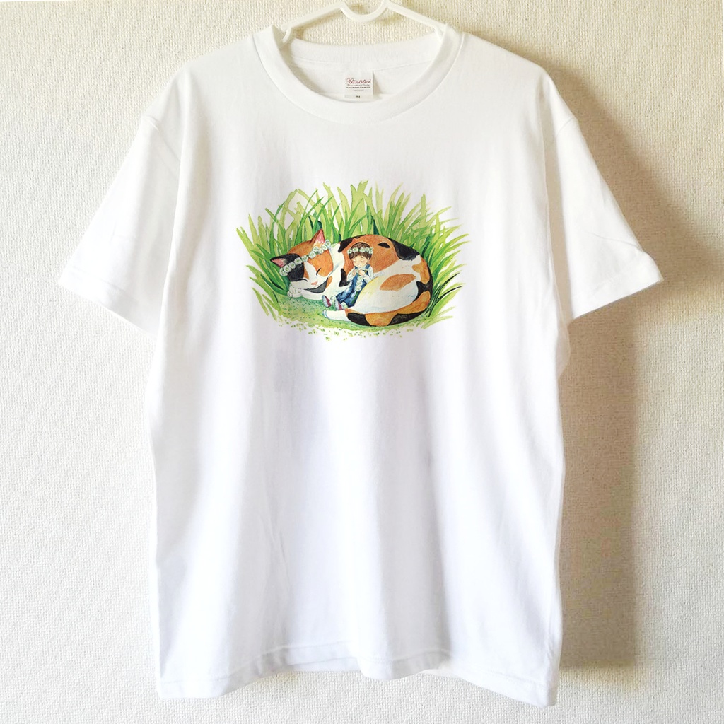 【送料無料】 ミケ猫と花冠の白Tシャツ～子供から大人までみんなで使える13サイズ～