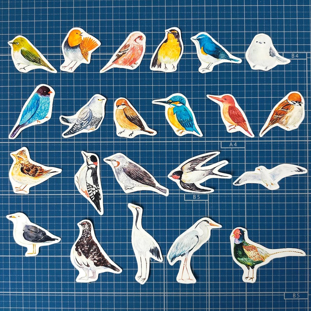 【選べる枚数22・44枚】日本の野鳥フレークシール全22種類 ミニサイズ