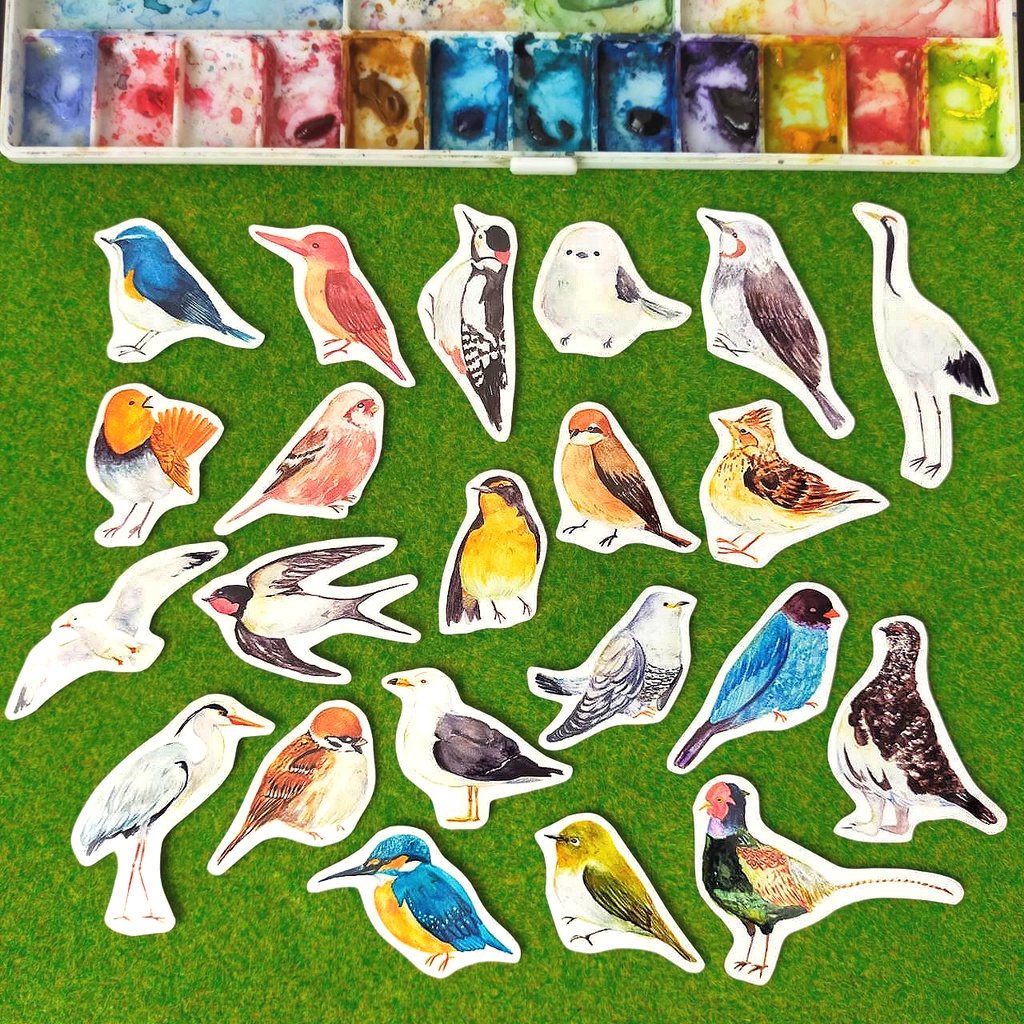 【22枚セット】日本の野鳥 絵本風ミニステッカー 全22種類
