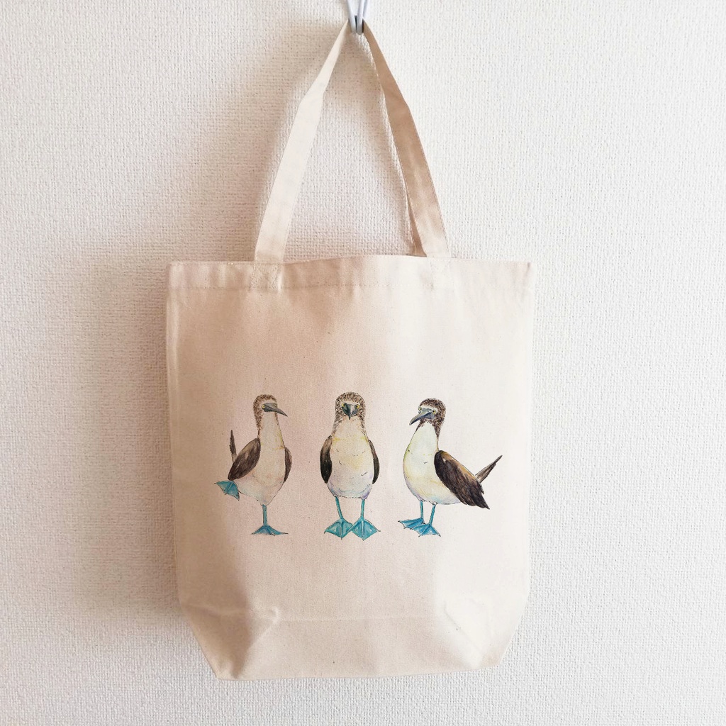 【送料無料・2サイズ】アオアシカツオドリのシンプルトートバッグ 絵本風水彩デザイン