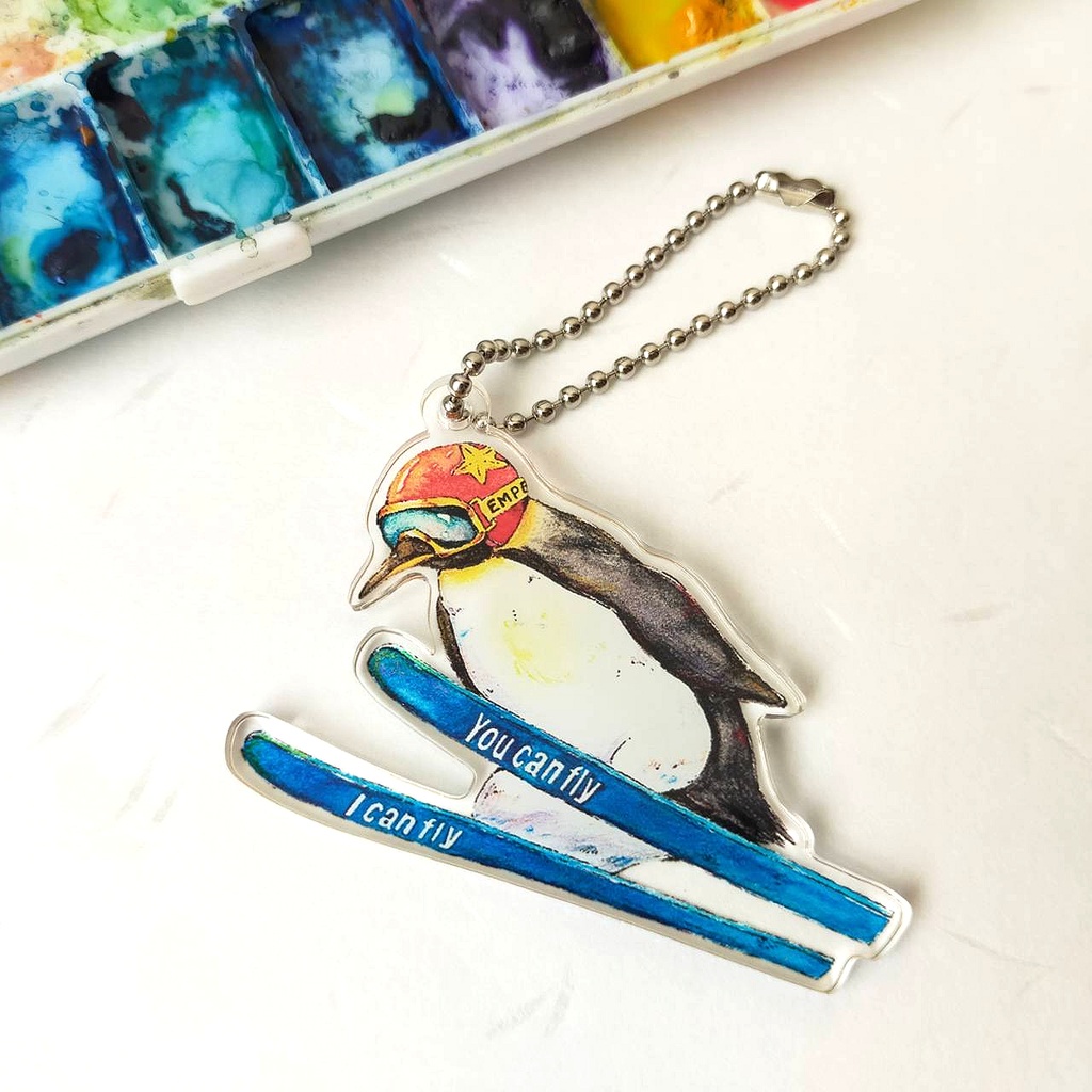 コウテイペンギンのスキージャンプ アクリルキーホルダー
