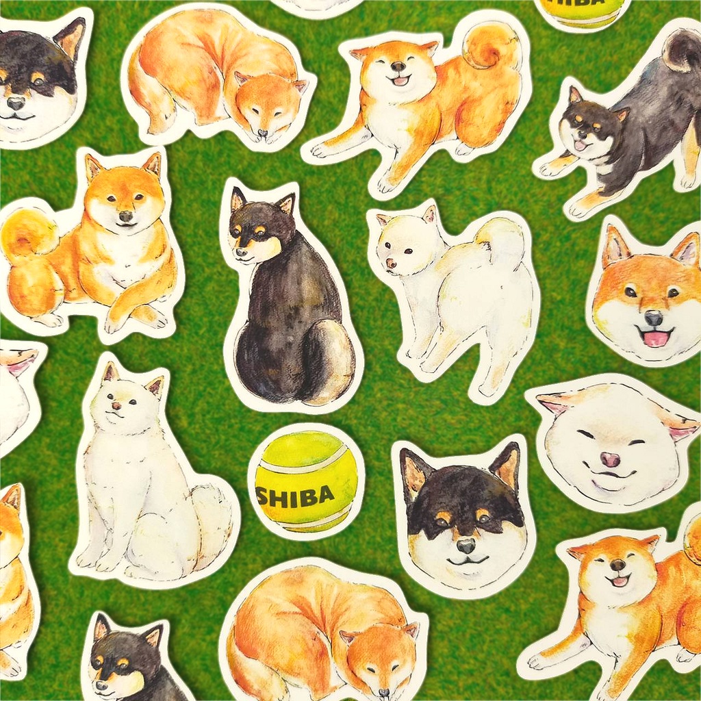 【選べる枚数22・44枚】柴犬さんたちのフレークシール 全11種類 ミニサイズ