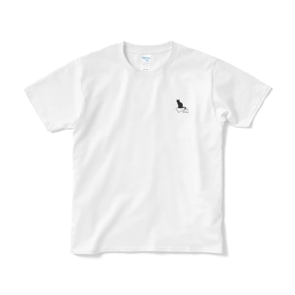 本と猫 ワンポイントTシャツ