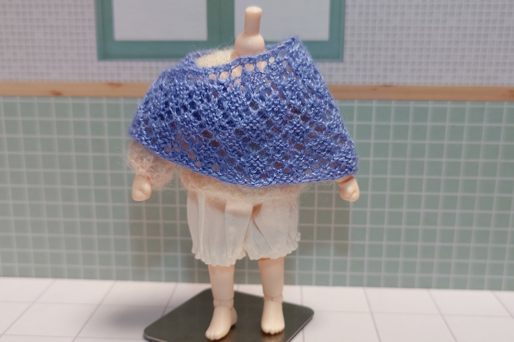 1/12 手編みのショール スカイブルー シルクカシミヤ