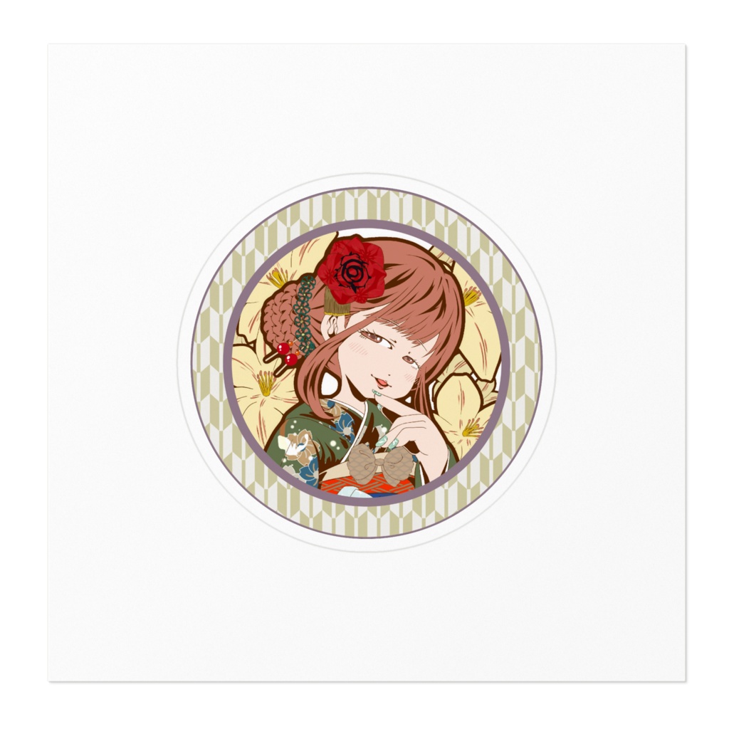 【百合】着物イラストステッカー