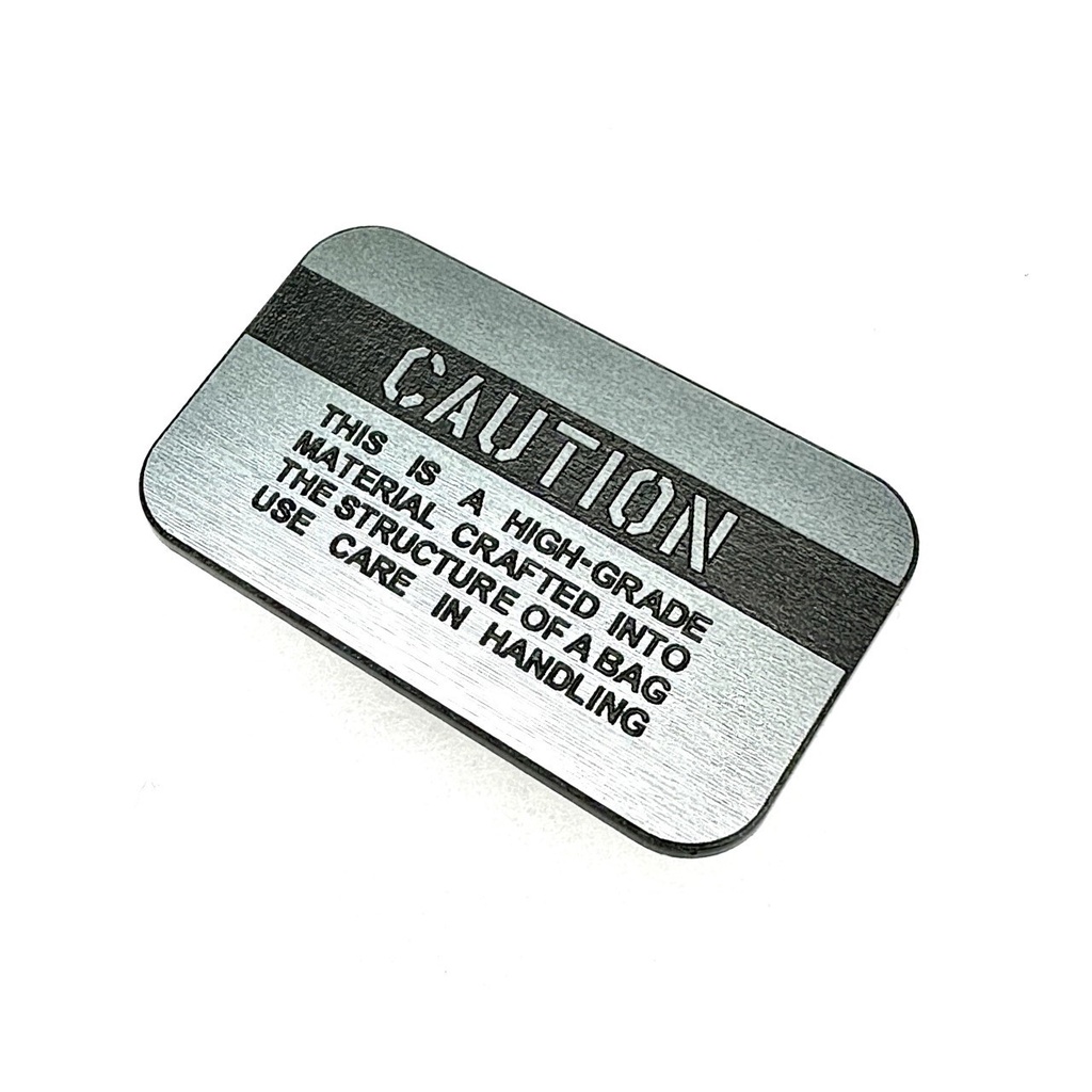 ◆TUMI カスタムプレート CAUTION 銀x黒 30x50mm