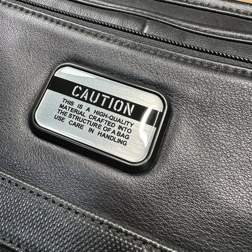 ◆TUMI カスタムプレート CAUTION レジン仕上げ 銀x黒 30x50mm