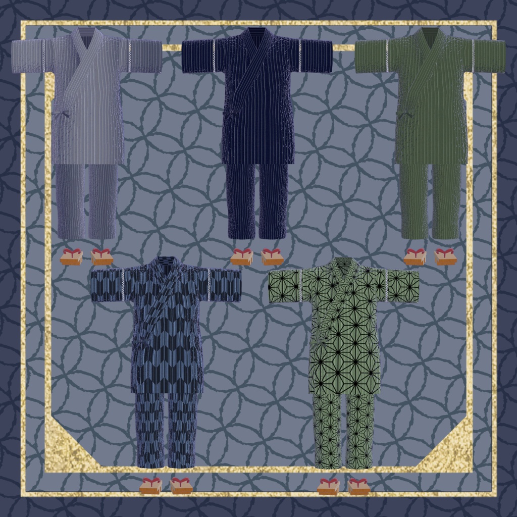 【+Head対応】男性用甚平 夜風 - Yokaze -【3D衣装】