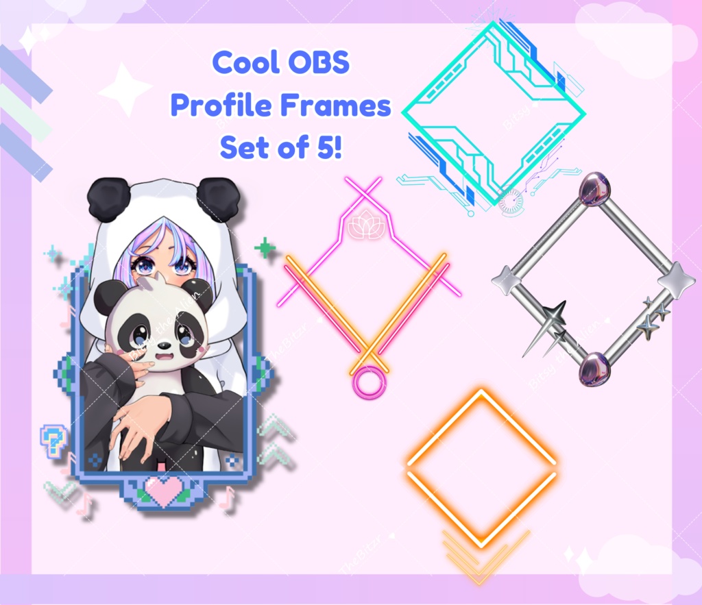 クールな Vtuber ゲーマー プロフィール フレーム | ゲームやフェイスカメラ用の Twitch ストリーマー フレーム 5 個セット