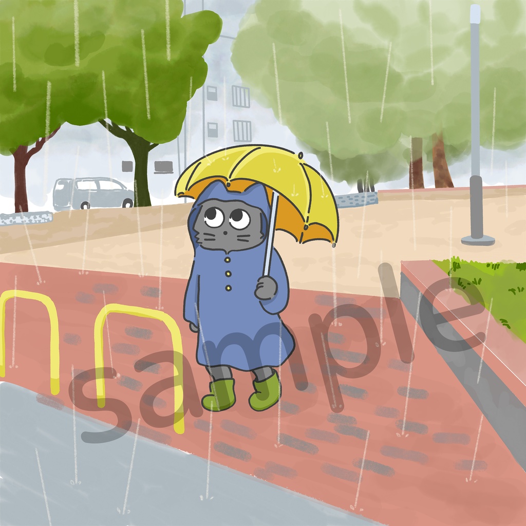 音楽プレイリストなどに!アルバムジャケットイラスト「雨の日にききたい」