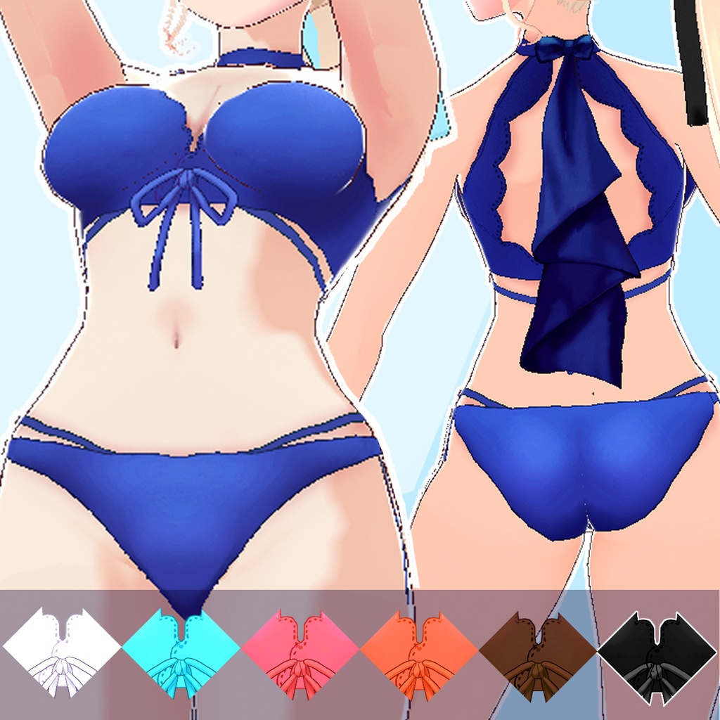 VRoid用 シンプル水着◆顔面の強さを引き立てる 11色(+1)セット、パーツ分けデータ