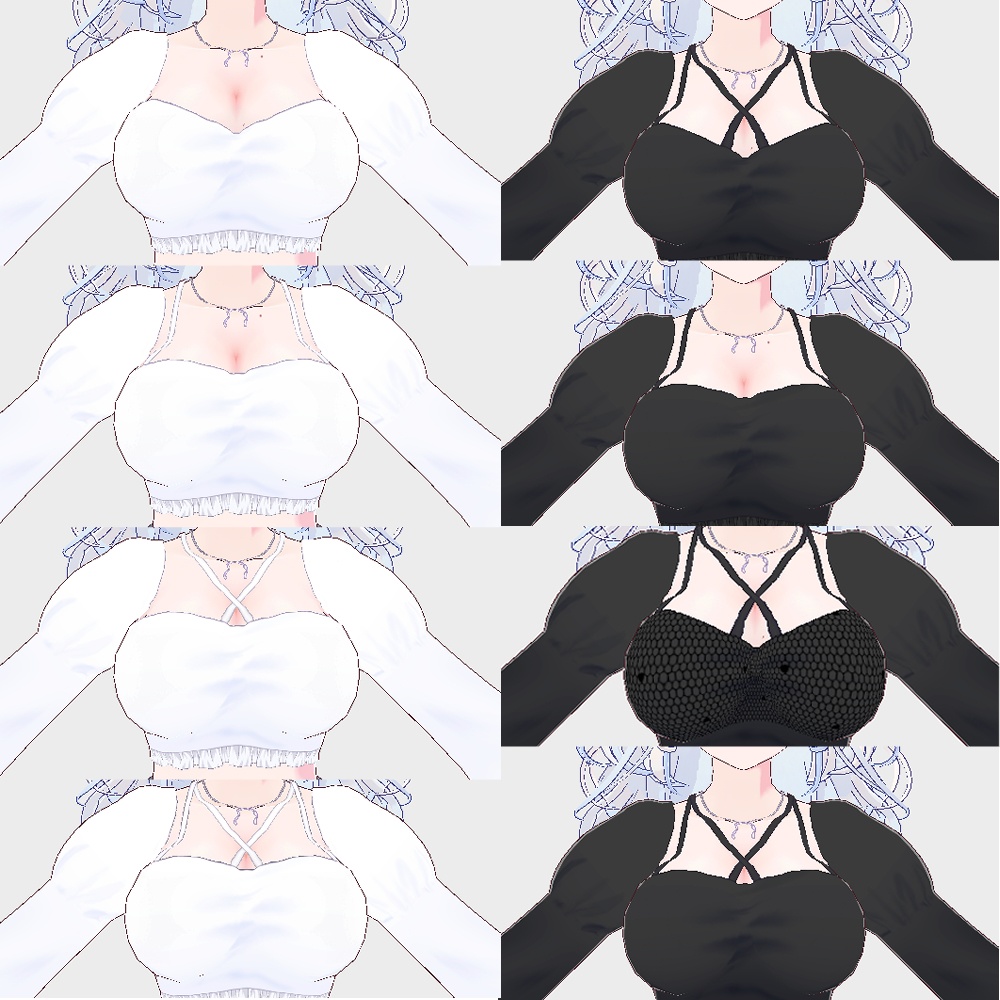 カスタム色々ガーリートップスBW/ネックレス付【Vroid衣装】