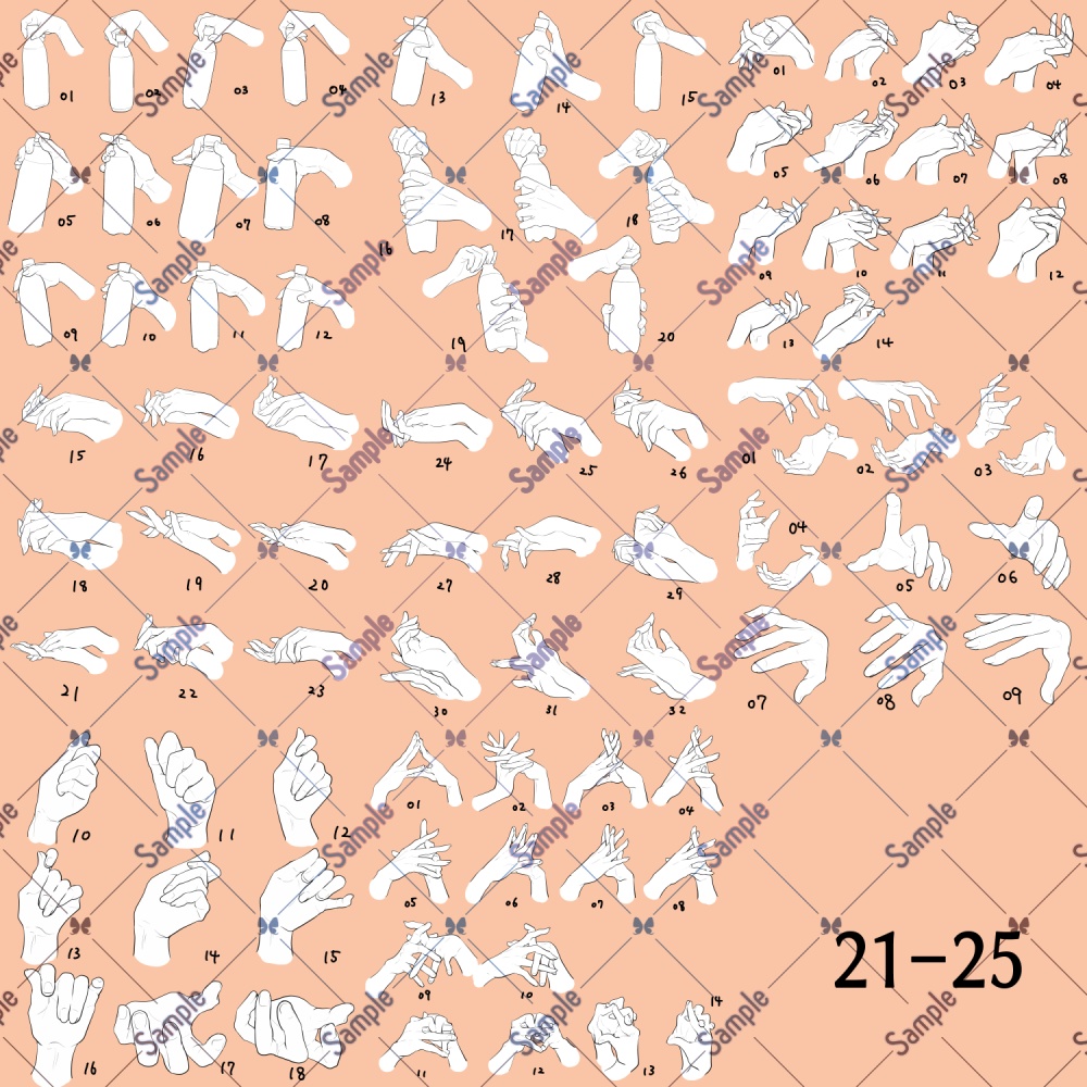 手の線画素材集21-30