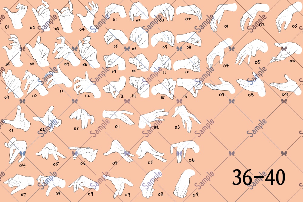 手の線画素材集31-40
