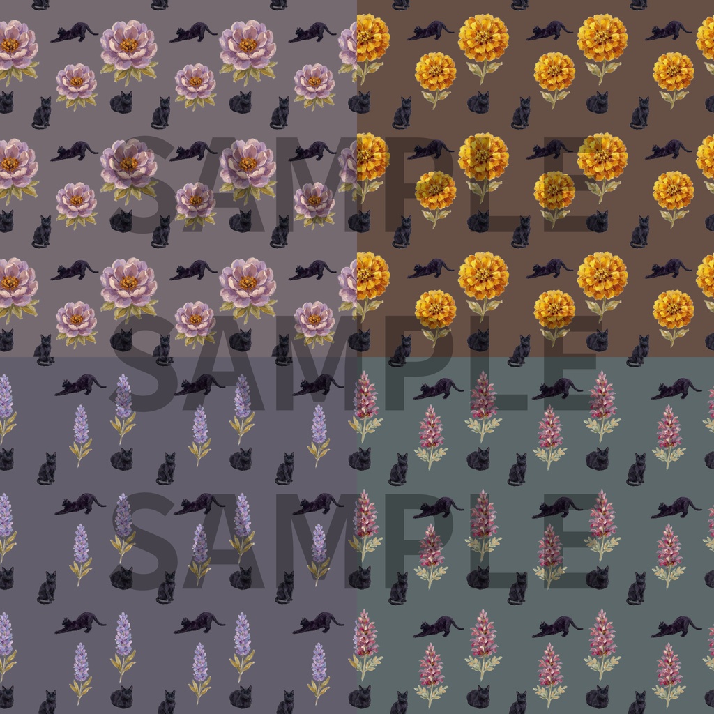 デザインパターンペーパー にゃんことお花【夏のお花×黒猫】12枚セット
