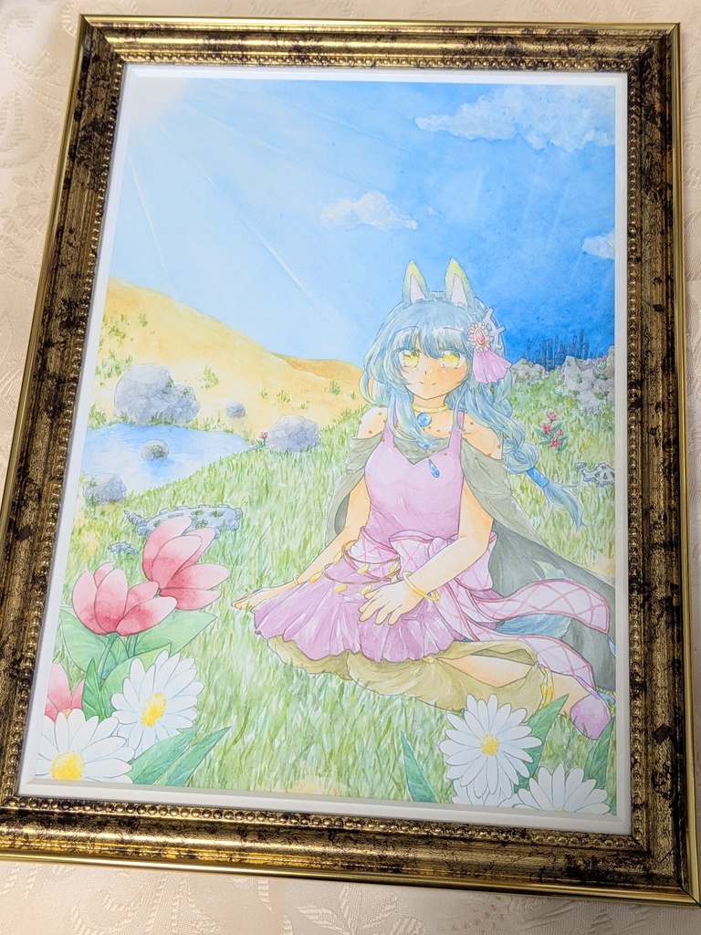 額装作品　花揺れる唯一の丘で