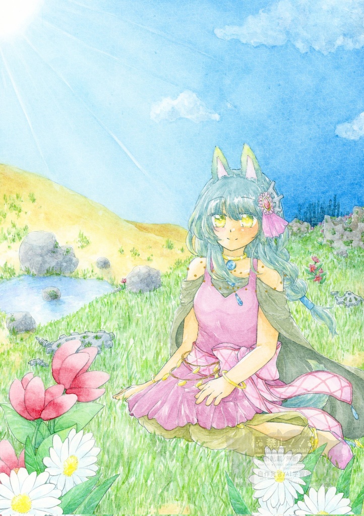 額装作品 花揺れる唯一の丘で