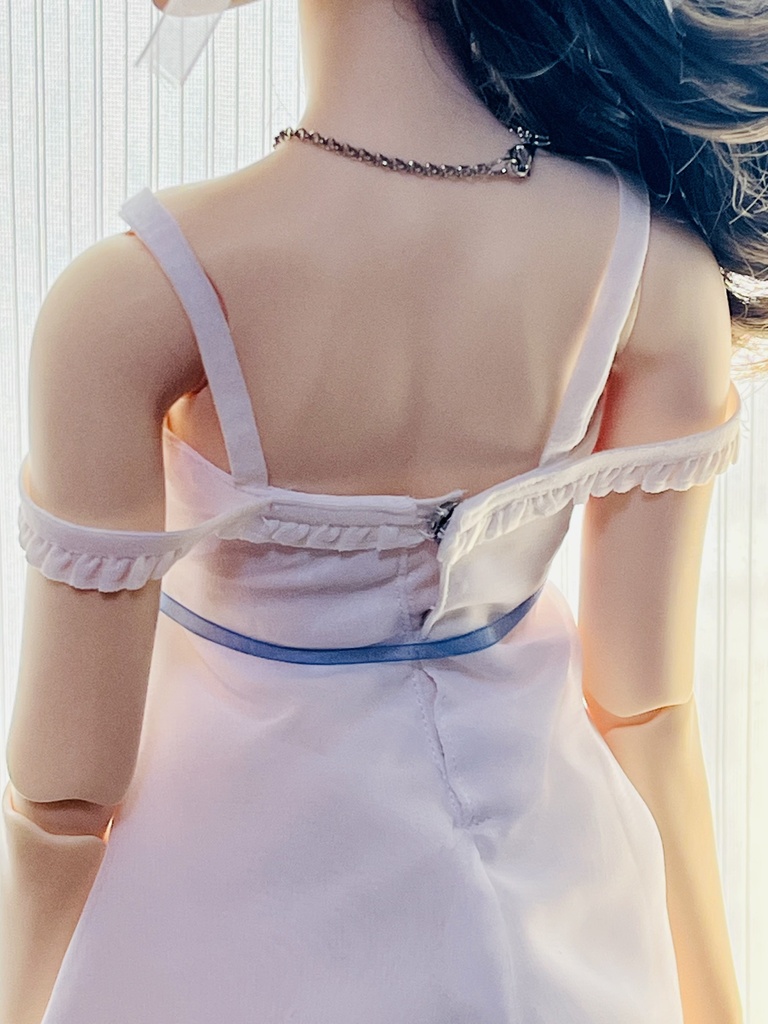 【SDGr女の子サイズ】清楚な白のサマードレスセット（アクアマリン）