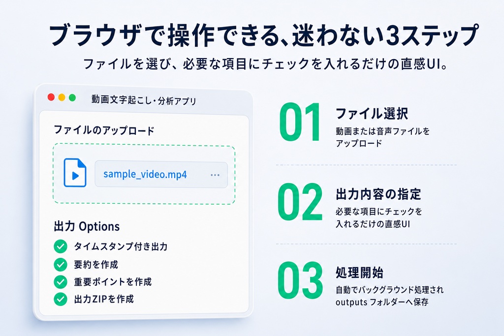 動画文字起こし・分析アプリ β版|動画を“見返せる資料”に変換