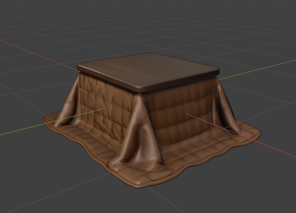 リアルこたつ 3Dモデル(卓+掛け布団)|PBR 2Kテクスチャ|VRChat・ゲーム向け