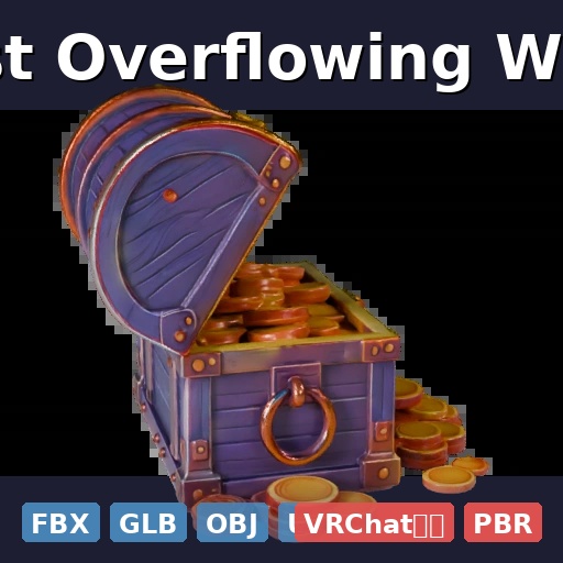Treasure Chest Overflowing With Gold Coins (FBX, GLB, OBJ, USDZ/PBR)
