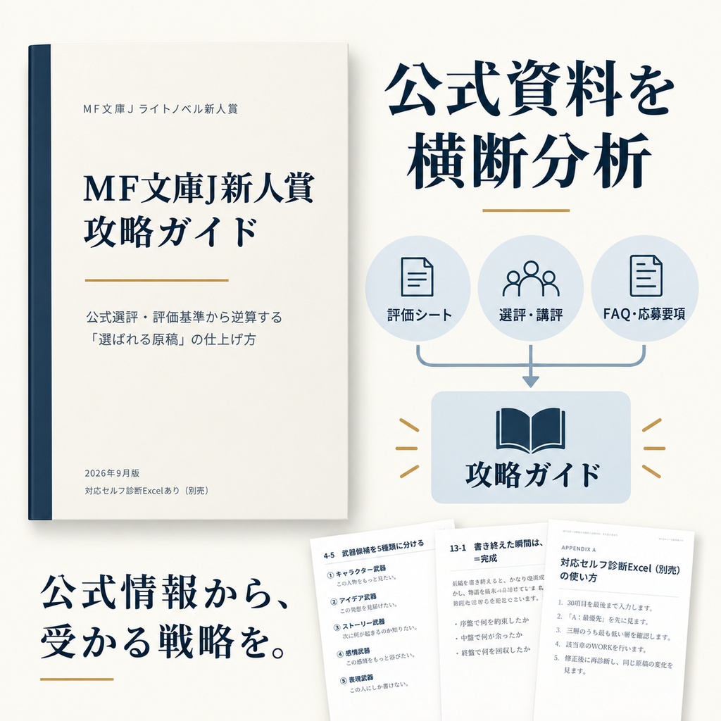 【PDF・73P】MF文庫J新人賞 攻略ガイド|公式選評・評価基準から逆算する「選ばれる原稿」の仕上げ方