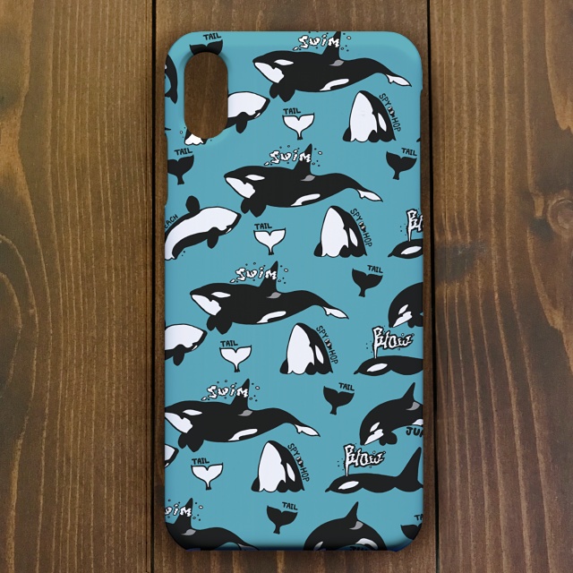 シャチ【iPhone11・iPhoneXS対応】シャチ パターン ブルー スマホケースiPhone用【各機種あります】
