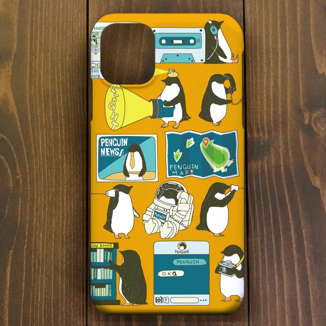 【iPhone11・iPhoneXR対応】ペンギン・スマートフォン イエロー・スマホケースiPhone用【ペンギン】