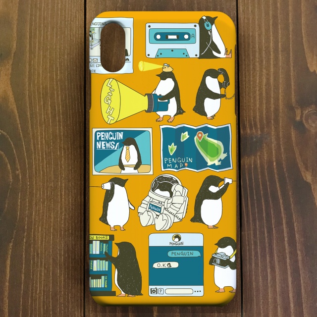 【iPhone11・iPhoneXR対応】ペンギン・スマートフォン イエロー・スマホケースiPhone用【ペンギン】
