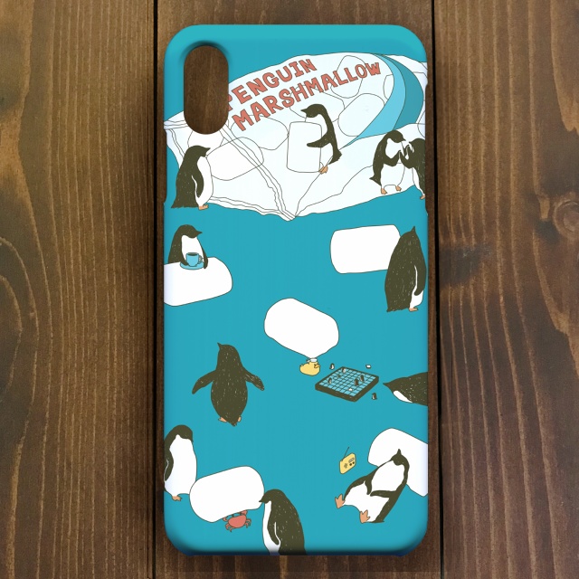 ペンギン【iPhone11・iPhoneXR対応】ペンギンマシュマロ・ブルー・スマホケースiPhone用【ペンギン】