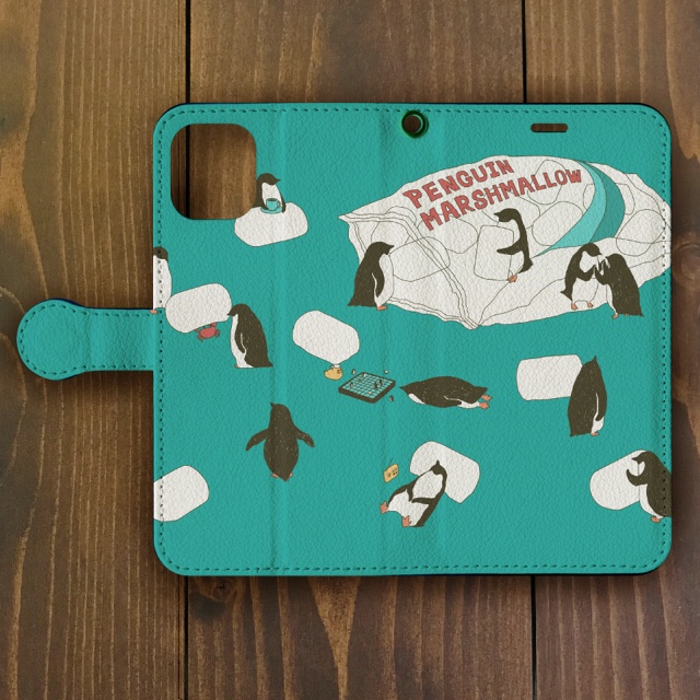 ペンギン【iPhone12・iPhoneSE2 対応】ペンギン・マシュマロ ブルー手帳型 スマホケース iPhone用【各機種あります】