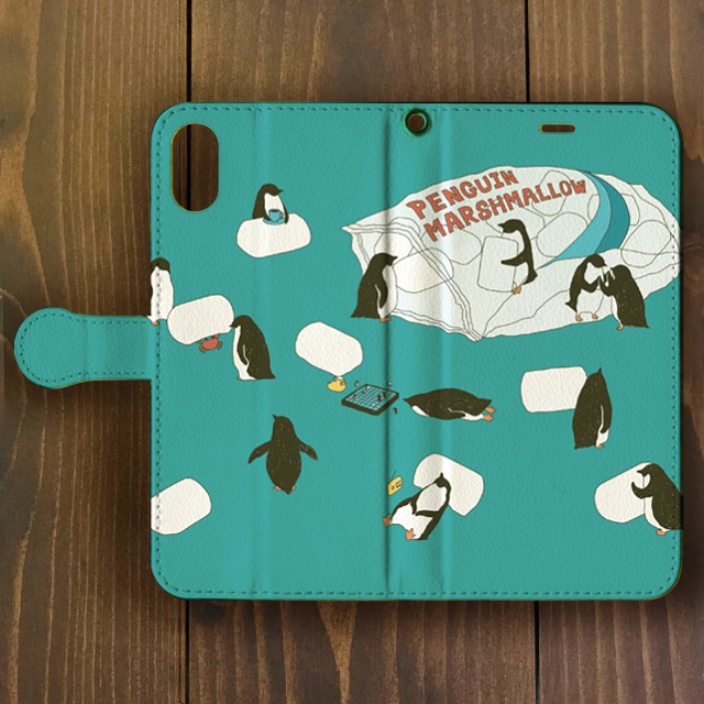 ペンギン【iPhone12・iPhoneSE2 対応】ペンギン・マシュマロ ブルー手帳型 スマホケース iPhone用【各機種あります】