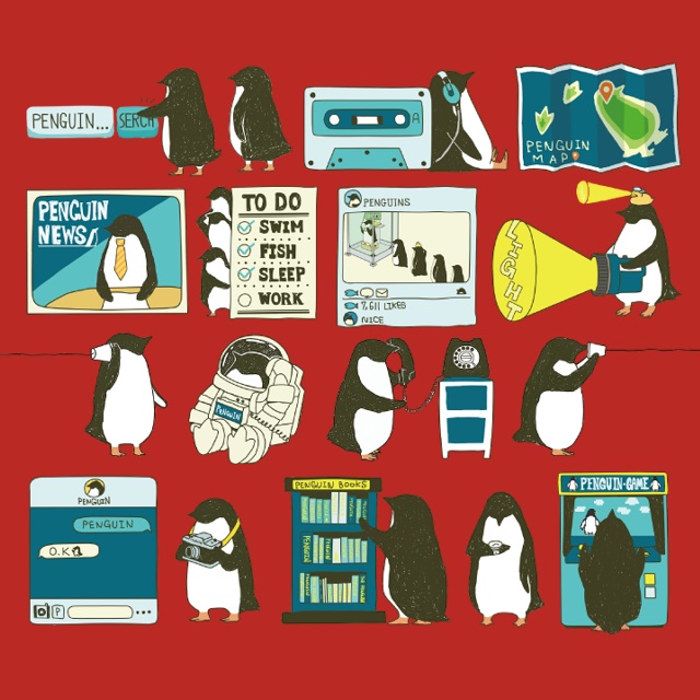 ペンギン【iPhone12・iPhone SE2対応】ペンギン・スマートフォン レッド手帳型 スマホケース iPhone用【各機種あります】