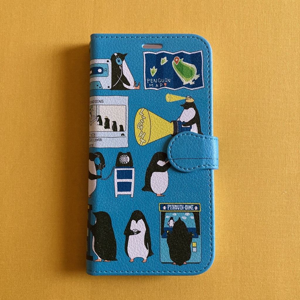 ペンギン【iPhone12・iPhone SE2対応】ペンギン・スマートフォン ブルー手帳型 スマホケース iPhone用【各機種あります】