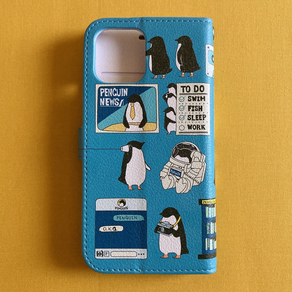 ペンギン【iPhone12・iPhone SE2対応】ペンギン・スマートフォン ブルー手帳型 スマホケース iPhone用【各機種あります】